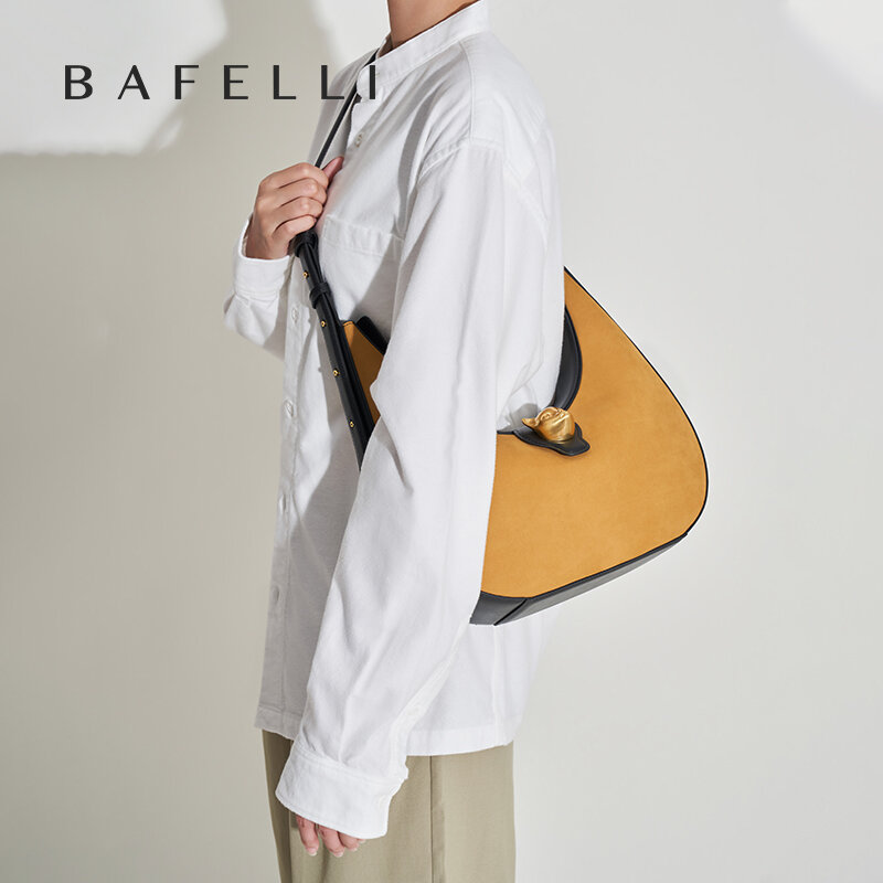 BAFELLI-Bolso de mano de piel auténtica para mujer, Cartera de marca de lujo con solapa, estilo RETRO, 2023