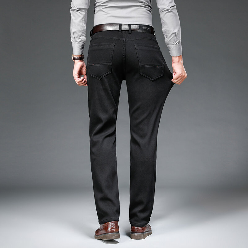 Jeans preto de perna reta masculino, estilo clássico, jeans casual business, jeans stretch de luxo, alta qualidade, 2022