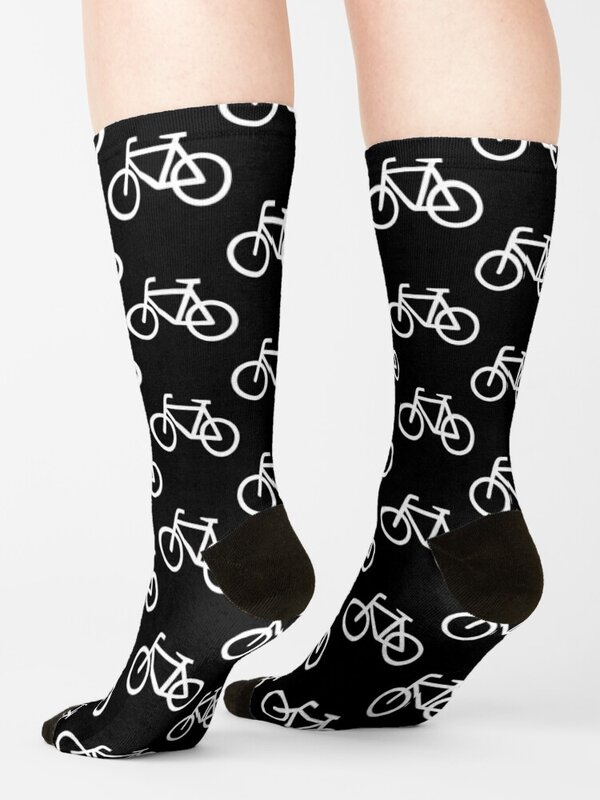 Calcetines térmicos de invierno para hombre y mujer, medias con patrón de bicicleta, blanco y negro