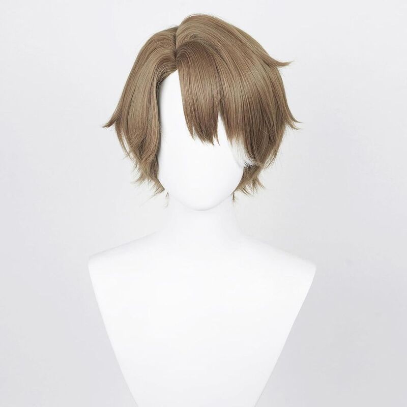 Wig pendek muda jalur kereta api permainan Anime tiga perempat highlight pirang Headband serat cosplay wig sintetik Pelucas pesta rambut