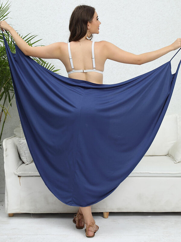 GIBSIE-Vestido de playa de talla grande para mujer, ropa de playa Sexy, unicolor, con protección solar, para cubrir el Bikini, 2024