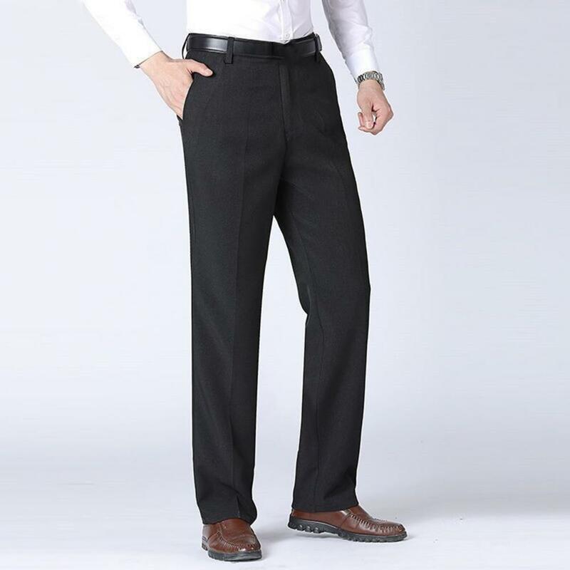 Брюки мужские костюмные с высокой талией, деловые повседневные длинные штаны, прямые формальные, летние деловые