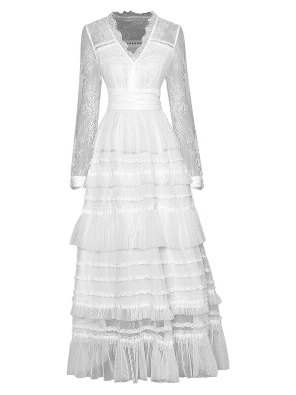 Женское Сетчатое платье с длинными рукавами и V-образным вырезом