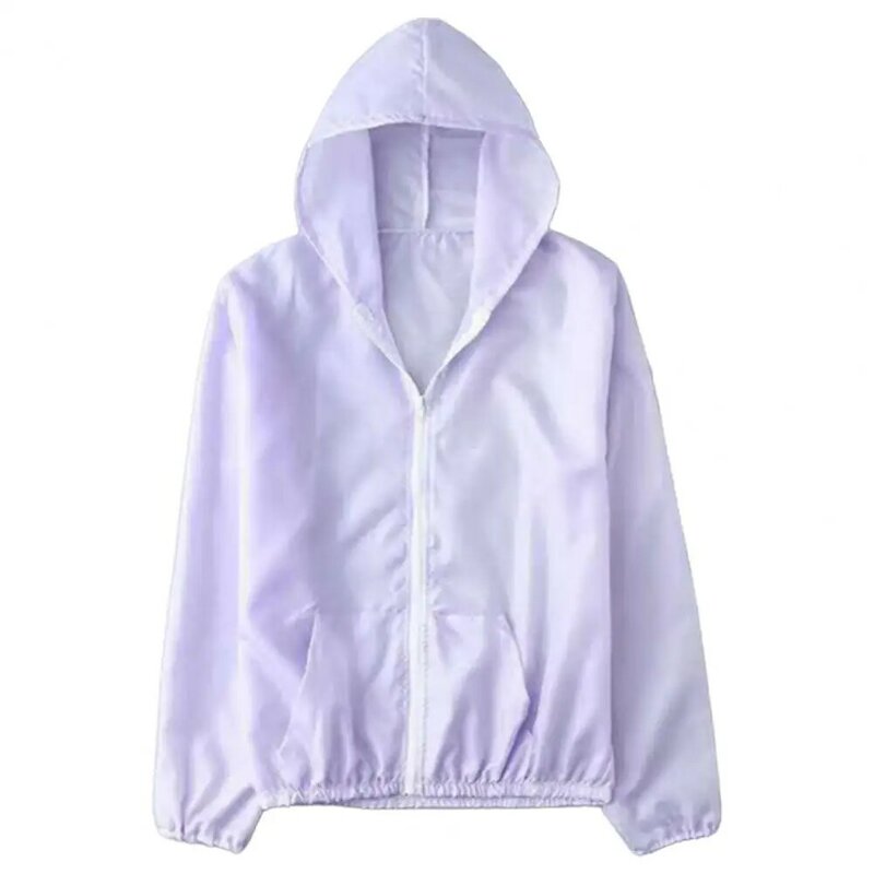 Jacket Hooded Long Sleeve Sunscreen Jacket Pockets Zipper Placket Solid Color Unisex Ultra Thin Sun Protection Clothing