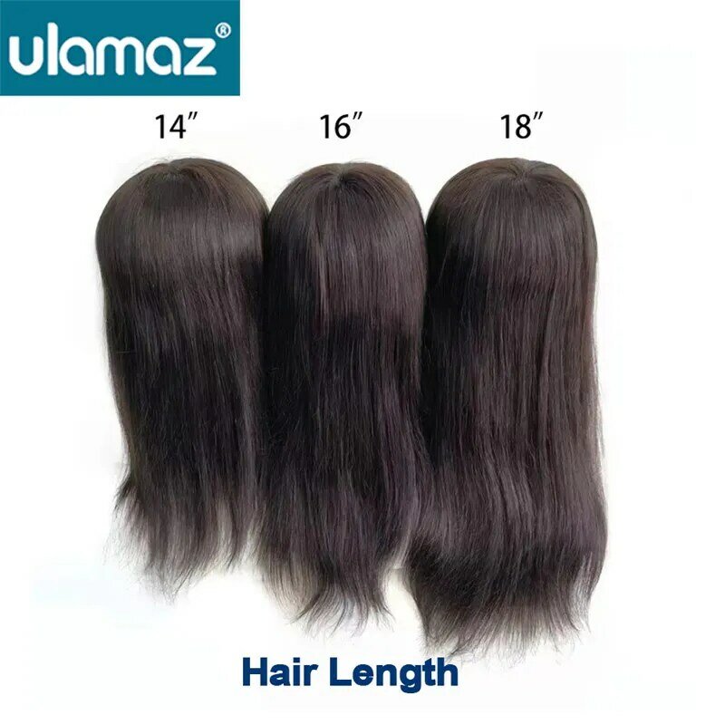 Swiss Lace Topper Wig untuk wanita 130% kepadatan rambut palsu panjang sistem pengganti rambut manusia lurus 100% bernapas Wig alami
