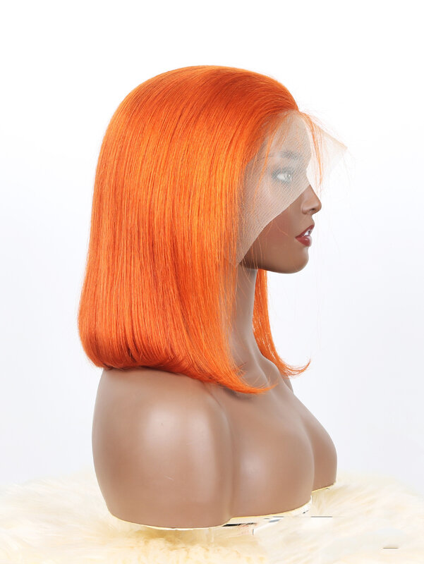 Wig Bob lurus 99J, Wig rambut manusia renda depan 13x4 rambut manusia bagian depan renda warna jahe pendek P4/27 warna