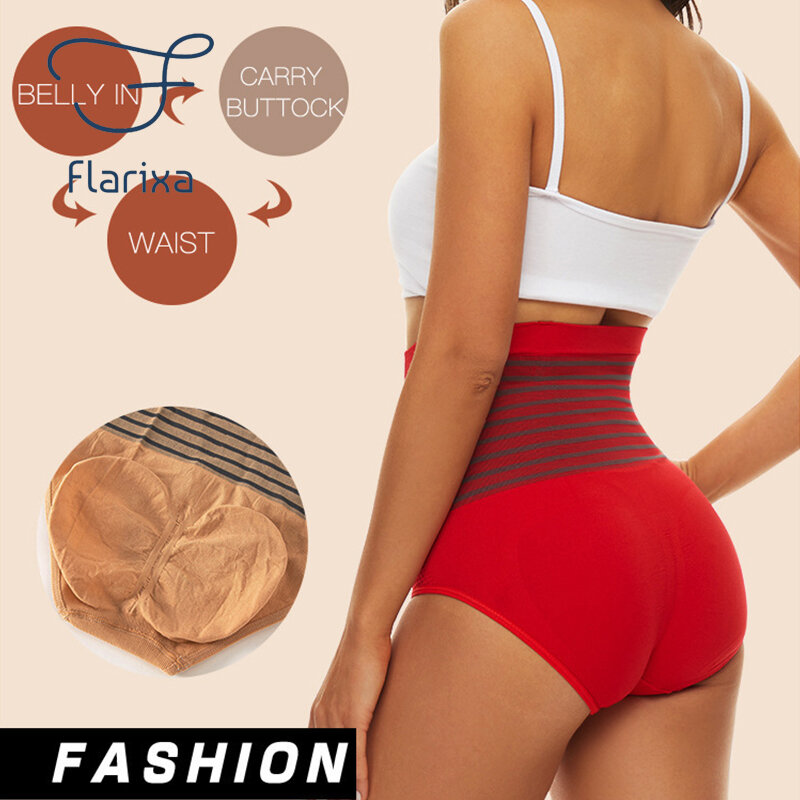 Flarixa Seamless Women's Panties High Waist Flat Belly Panties Comfort Cotton Briefs Slimming Underwear Hip Lift Underpants