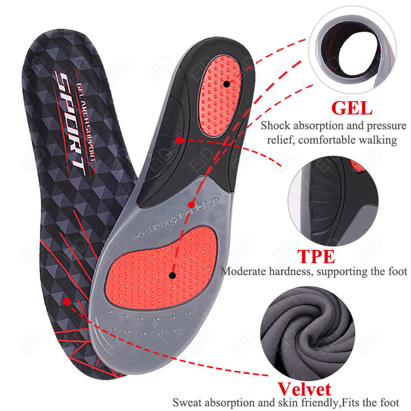 Silicone gel palmilhas ortopéticas para arco suporte sapatos única absorção de choque desodorante almofada correndo palmilhas para pés homem mulher