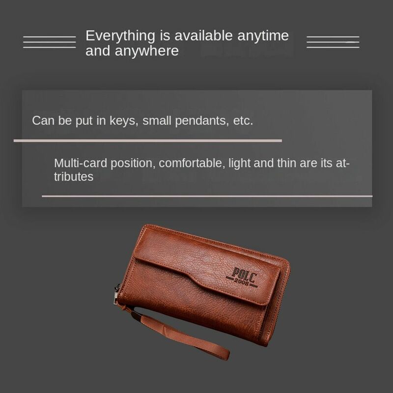 Leather Men's Long Wallet Fashion Waterproof Large Capacity Men's Hand Bag Contracted Leisure 2 Fold Purse Outdoor