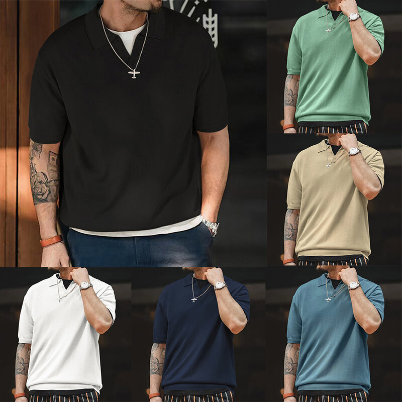 Topy męskie koszule modne halowe L ~ 3XL biurowe koszule Outdoor z krótkim rękawem Slim Fit sportowe koszulki letnie spotkania