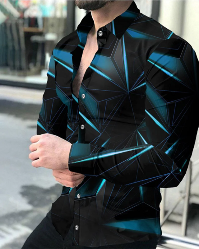 Camisa estampada gráfica masculina, manga comprida de botão, design de roupa confortável, top de botão musical, verão, S-6XL, 2024