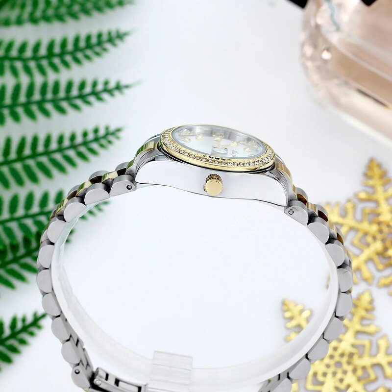 26mm Women Watches Calendar Quartz Wristwatches Iced Out Diamond Fashion Elegant Small Ladies Watch Stainless Gold Reloj Mujer