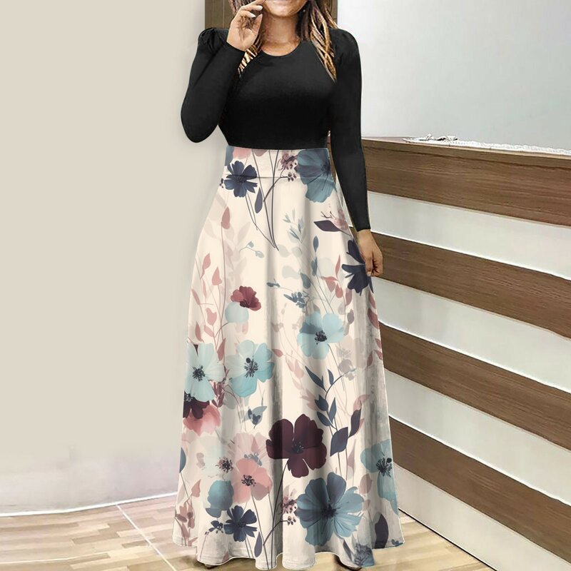 Womens Fall Casual And Fashionable Printed Round Neck Long Sleeved Dressy Fall Dresses for Women Button Dress for Women