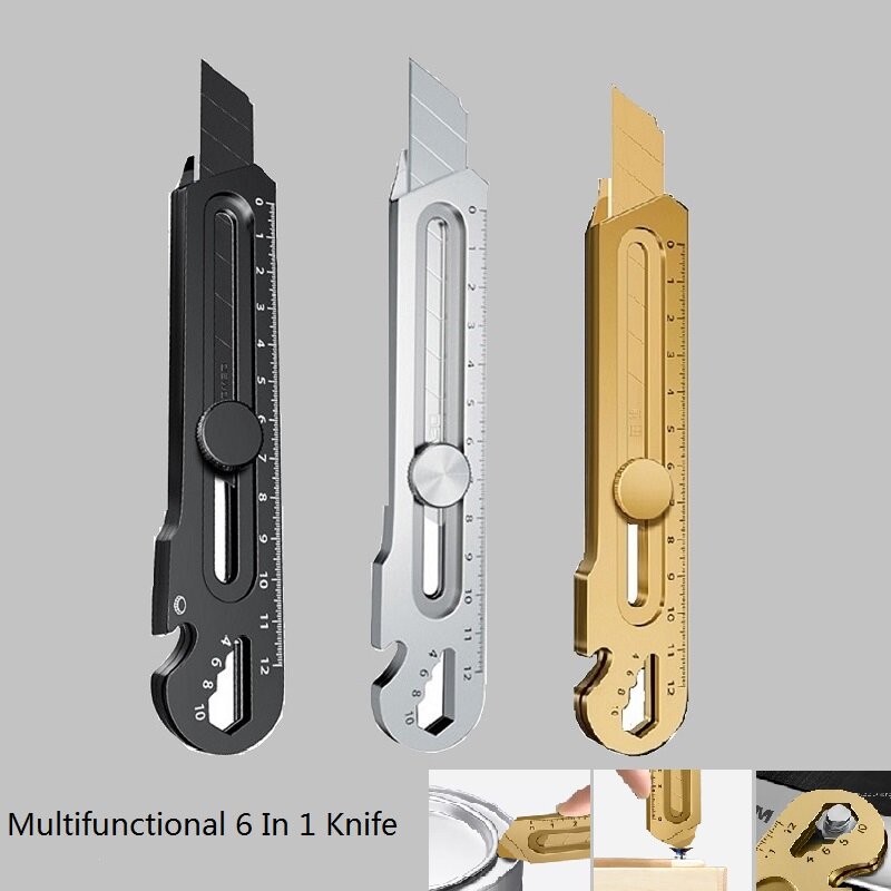 Многофункциональный нож 6 в 1, выдвижной инструмент для нарезки внутренней отделки, сверхмощный канцелярский инструмент из нержавеющей стали