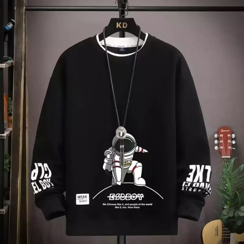 Herfst Heren Sweatshirt Adolescent Astronaut Print Lange Mouw T-Shirt Mode Heren Kleding Grey O Hals Harajuku Top Nieuw