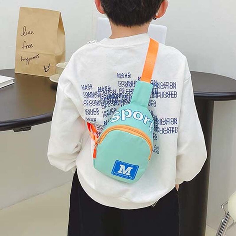 Sac de poitrine en nylon pour enfants, style coréen mignon, lettre M, sac initié au voyage en plein air, sac de sport à fermeture éclair, sac à bandoulière pour enfants, garçon, filles