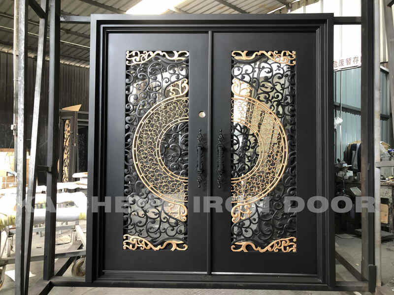 Puertas de hierro forjado personalizadas o estándar, puerta de entrada doble, Exterior