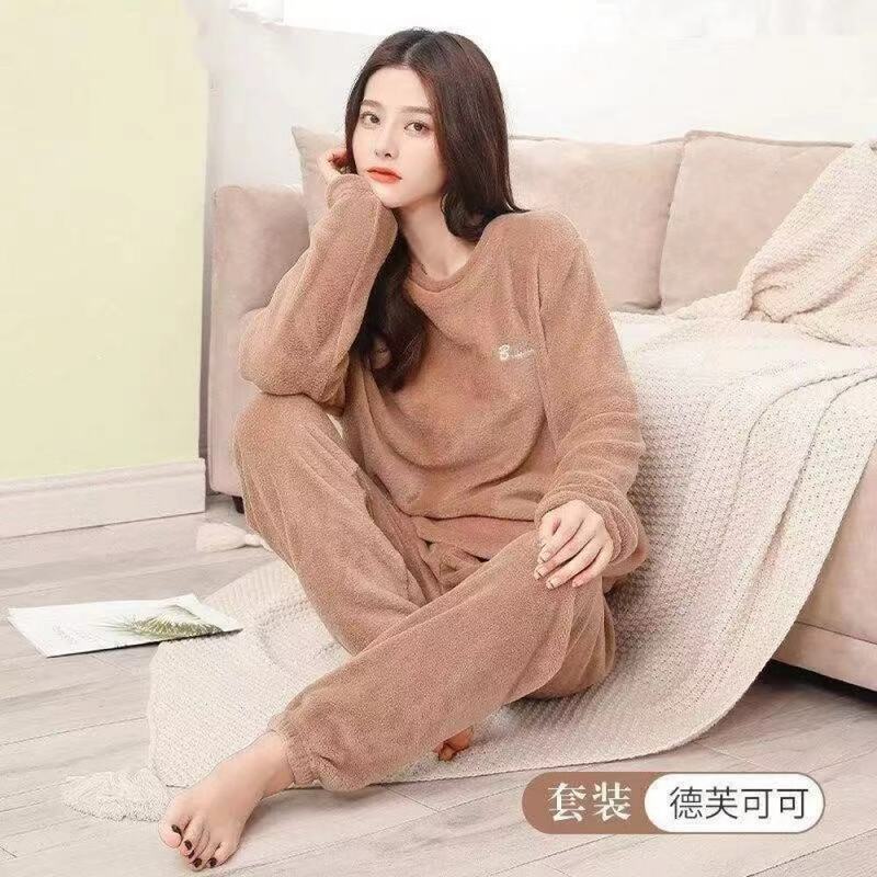 Conjunto de pijama feminino manga longa, pijama de inverno, calça pijama fofa, loungewear casual, calça feminina