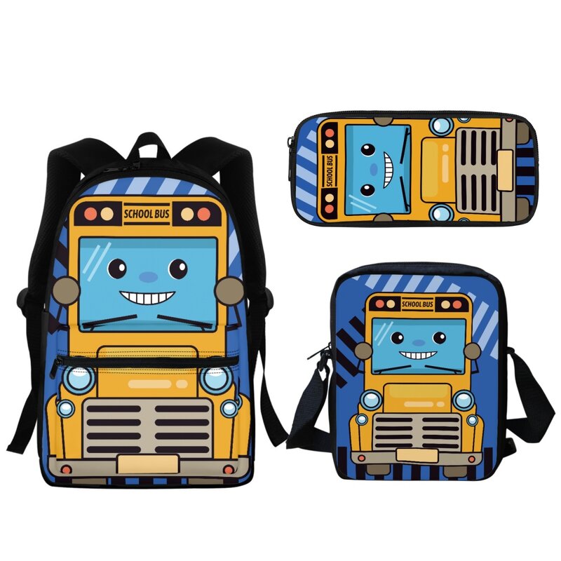 Cartoon School Bus Pattern Zipper Pocket Backpack Travel Casual Small Satchel Female Student Teenager School Bag Study Supplies