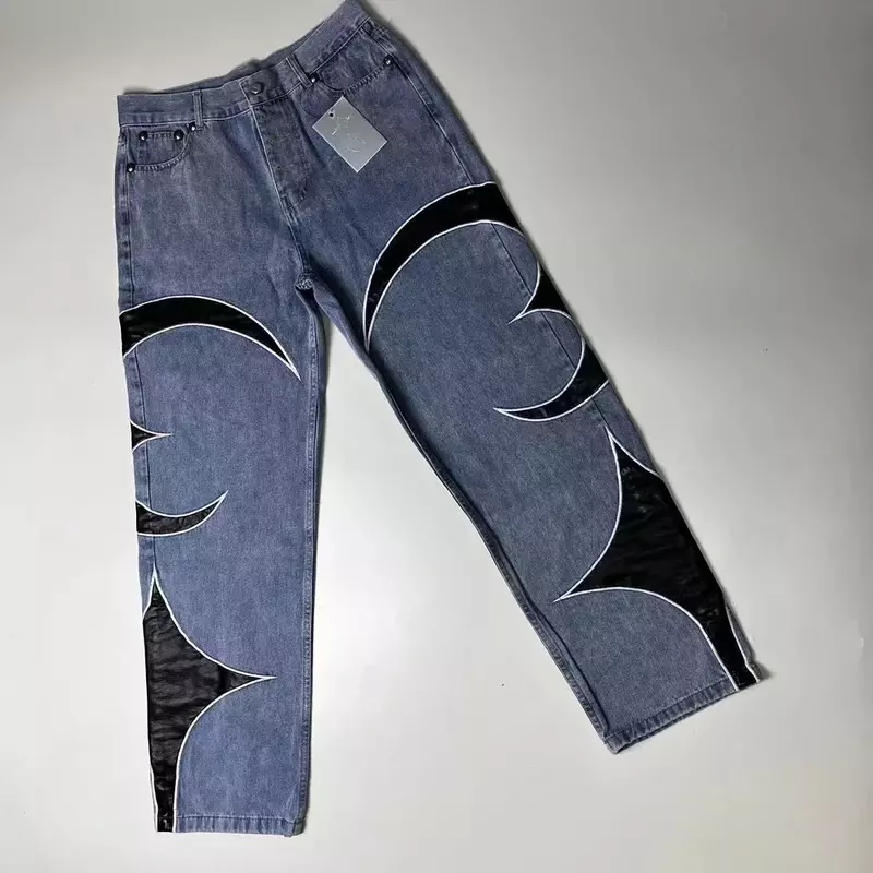 Celana panjang lurus ramping ritsleting Denim klub Thug merek celana Jeans katun Denim celana Jeans kasual nyaman ukuran S-xl # U54