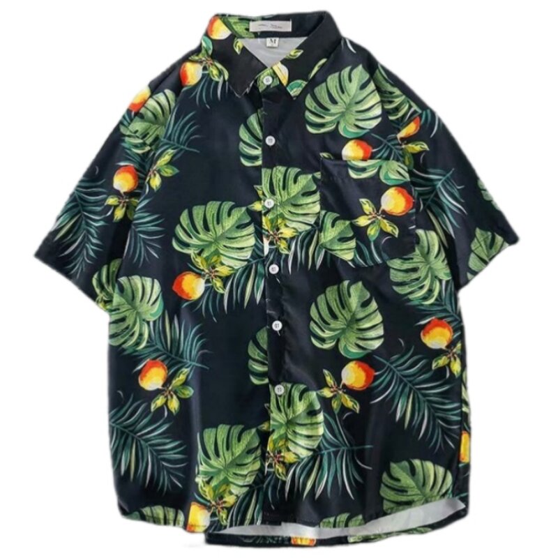 男性用ハワイアンプリントビーチシャツ,半袖,ラペル,ルーズフィット,多用途,カジュアル,美しい夏のファッション