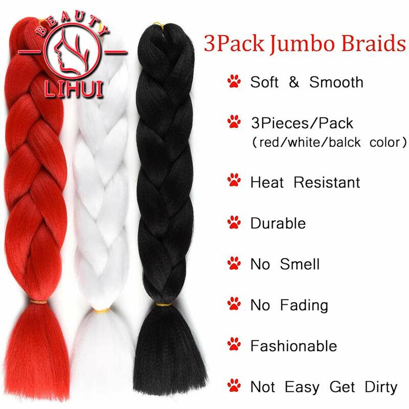 Lihui Synthetic Braiding Hair Pre Stretched Jumbo Braid Hair Extensions 24 inch  Kanekalon Hair For African Braids 100g