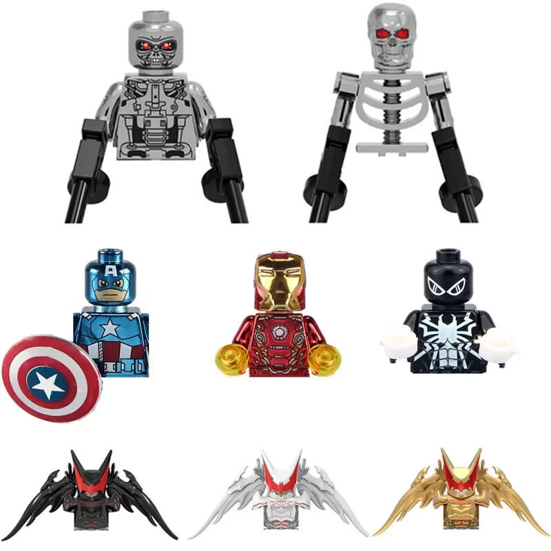 PG1257 PG1258 Superhero Spider-Man Iron Man Terminator Electroplate Toy Bricks Assembling Doll Building Blocks Birthday Present