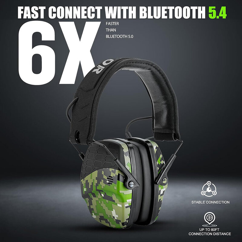 HOCAZOR 5.0 블루투스 헤드폰, 전자 사격 귀마개, 귀 보호, 사냥용 능동 소음 감소 헤드셋
