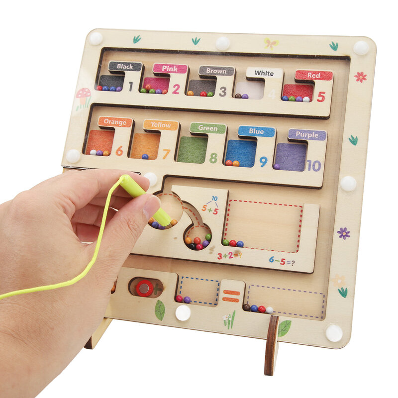 Houten Tellen Bijpassende Bord Magnetische Kleur Nummer Doolhof Speelgoed 65 Stuks Ballen Rekenkundig Educatief Speelgoed Voor Kinderen