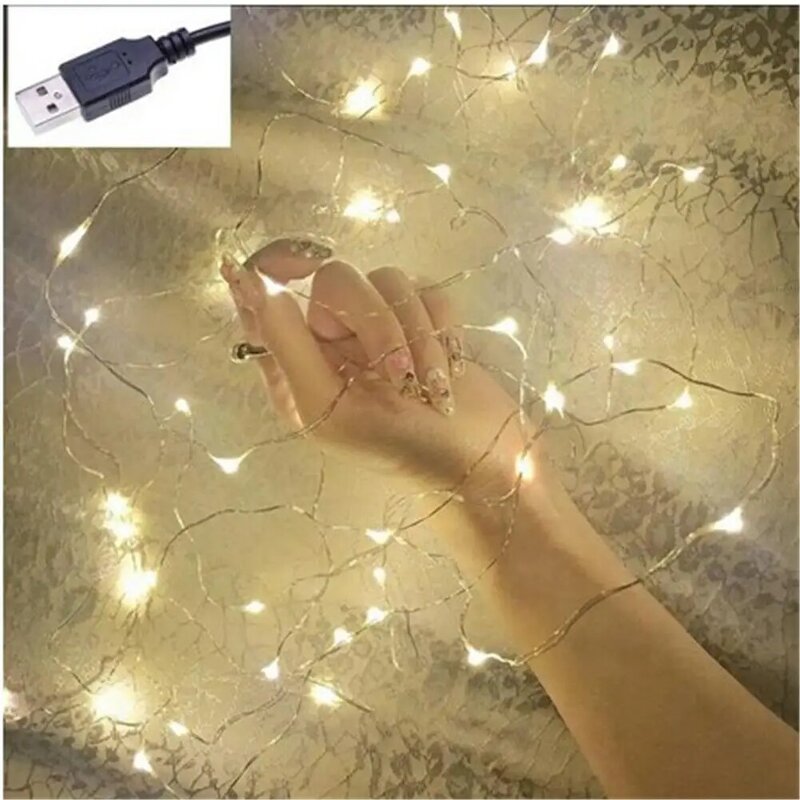 5M Colorful 50 LED Copper Wire String Lights USB Powered Fairy Lights Waterproof Outdoor Xmas Wedding Party Decorations Lights