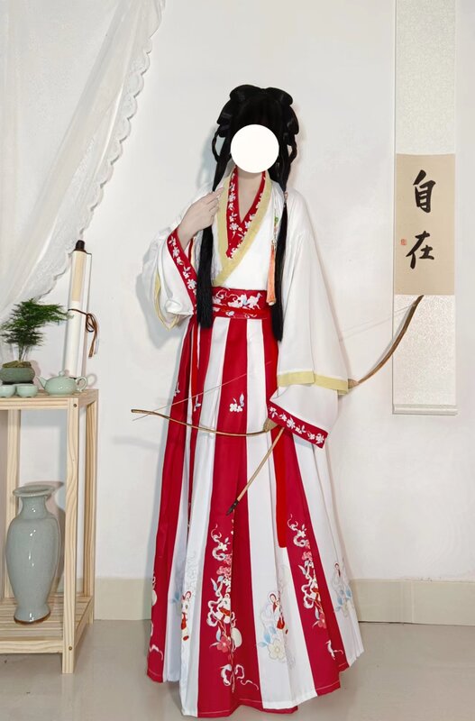 중국 한푸 드레스, 흐르는 맥시 드레스, 중국 고대 여성 드레스, 촬영 졸업용 의상, 3 개 세트