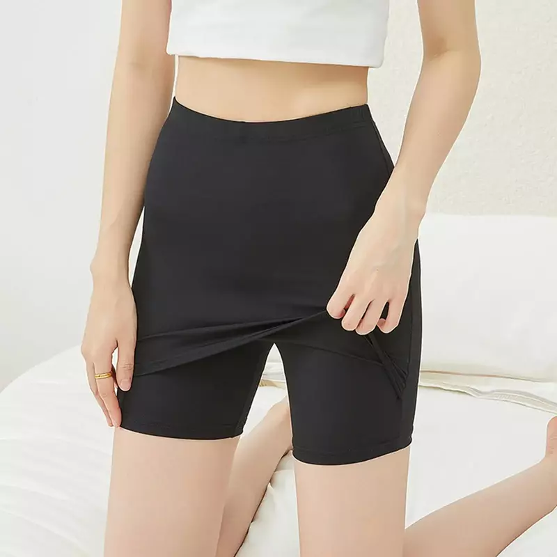 Flarixa Ice Silk High Waist Safety Pants Boxer Women Thin Sliming Fit Women's Summer Shorts Double Layer Seamless Skirt Shorts