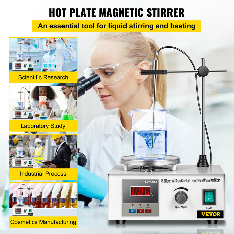 VEVOR 85-2 Magnetic Stirrer Mixer Hot Plate 1000ml Agitatore magnetico digitale mixer magnetico 300W Digital Display Magnetic Stirrer Mixer