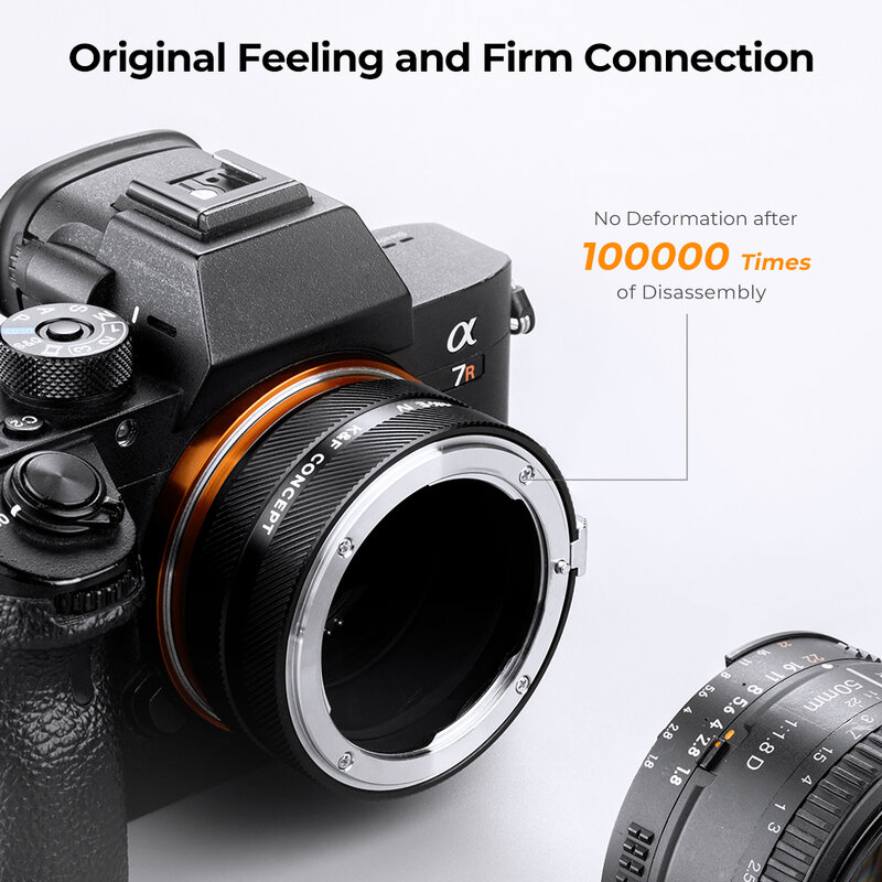 K & F Concept Nik-E เลนส์ Nikon F AI Sony E FE Mount Adapter แหวนสำหรับ Sony A6400 A7M3 A7R3 A7M4 A7R4