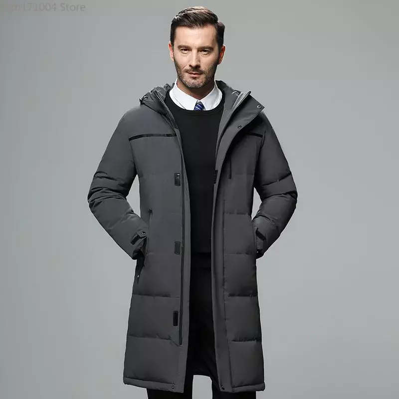 Мужской пуховик, толстая теплая водонепроницаемая куртка средней длины с капюшоном из 80% белого утиного пуха, парка на застежке 5XL, зимняя пуховая куртка, хлопковая куртка
