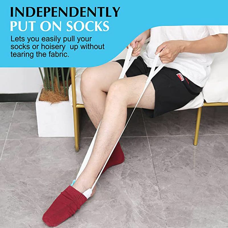 Sock Threader Sock Aid Tool Easy On & Off Stocking Slider for Elderly Socks Helper Puller with Adjustable Cords without Bending