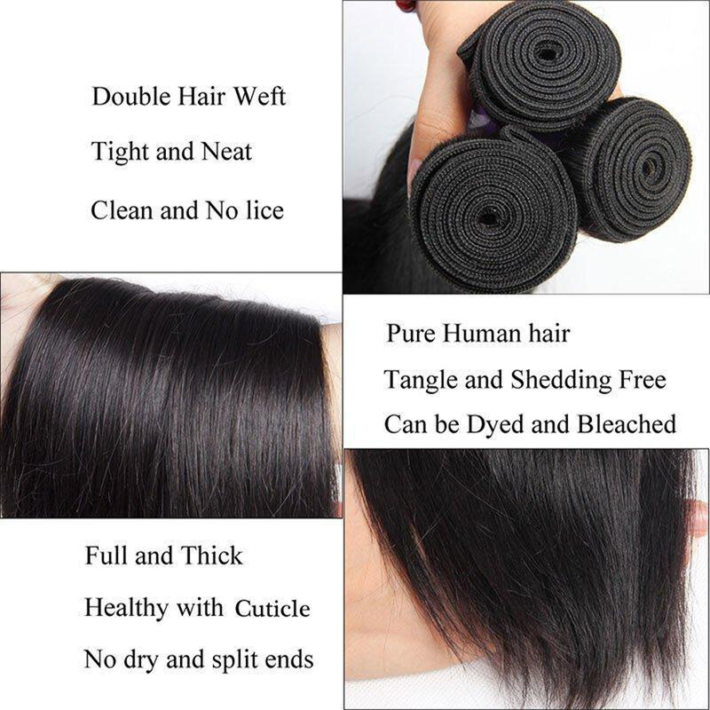 Warna hitam alami rambut Brasil tenunan 28 30 32 40 inci 3 4 bundel lurus tulang 100% Remy ekstensi rambut manusia kain