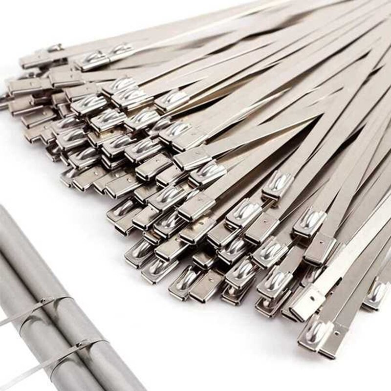 200 PCS Metal Cable Ties Cable Ties Marine Cable Ties Silver Stainless Steel With Wire Fix Buckle Photovoltaic Power Cable Ties