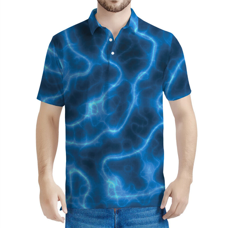 New 3D Print Lightning Plasma Pattern Polo da uomo Summer Fashion maniche corte Button Tees Casual risvolto POLO top