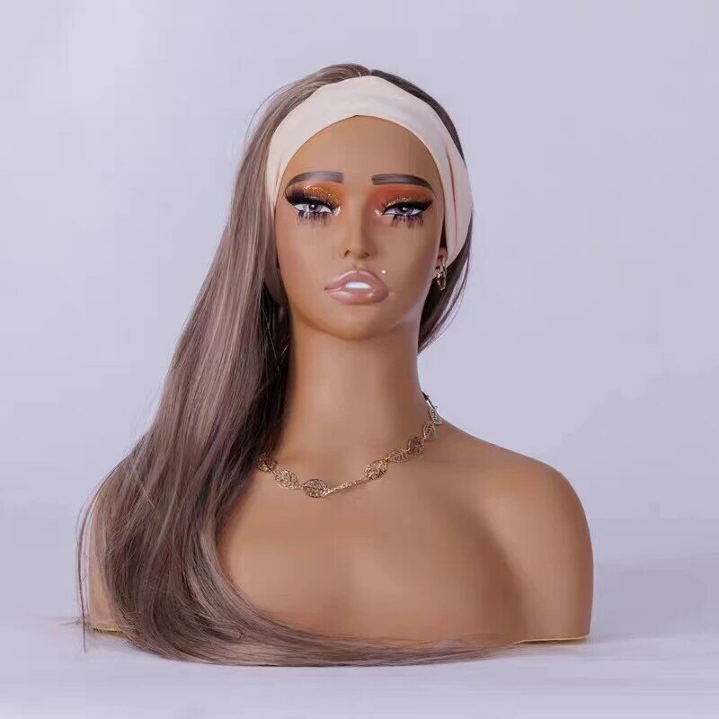 Maniquin Head with Shoulders Makeup PVC Human Hair Wig Model Window Display Brown Braid