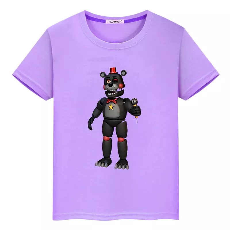 FNAF boy Summer 100%Cotton Short T-shirt y2k one piece pride tshirt Anime Tees Cartoon Bear Rabbit Print Tops kids clothes girls