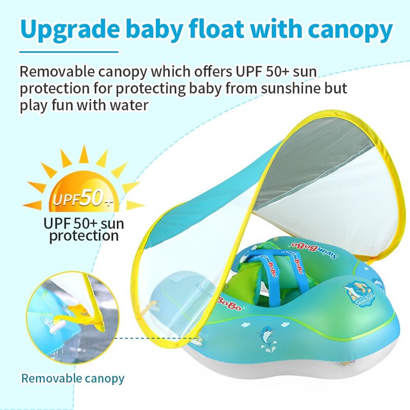 Bé bơi Float với tán Inflatable trẻ sơ sinh nổi Vòng trẻ em bơi hồ bơi Phụ Kiện Vòng tròn tắm mùa hè đồ chơi