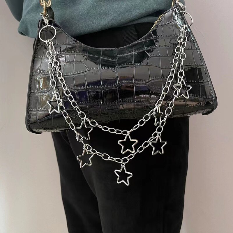 Cadeia de saco decorativo para bolsa Punk Fashion Star Calças Hip Hop Bolsa DIY Acessórios para bolsa de reposição Nova camada