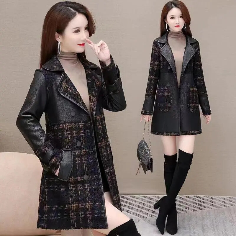 PU Leather Coat Women Add Velvet Thicken 2024 Autumn Winter New Long Jacket Ladies Fur One High-Quality Windbreaker Fashion Tops