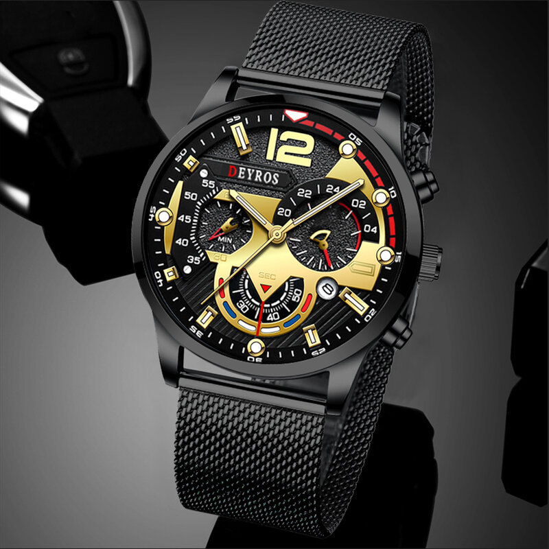 relogio masculino 2022 Top Mens Watches Stainless Steel Mesh Belt Quartz Calendar Watch For Men Business Luminous Leather Clock