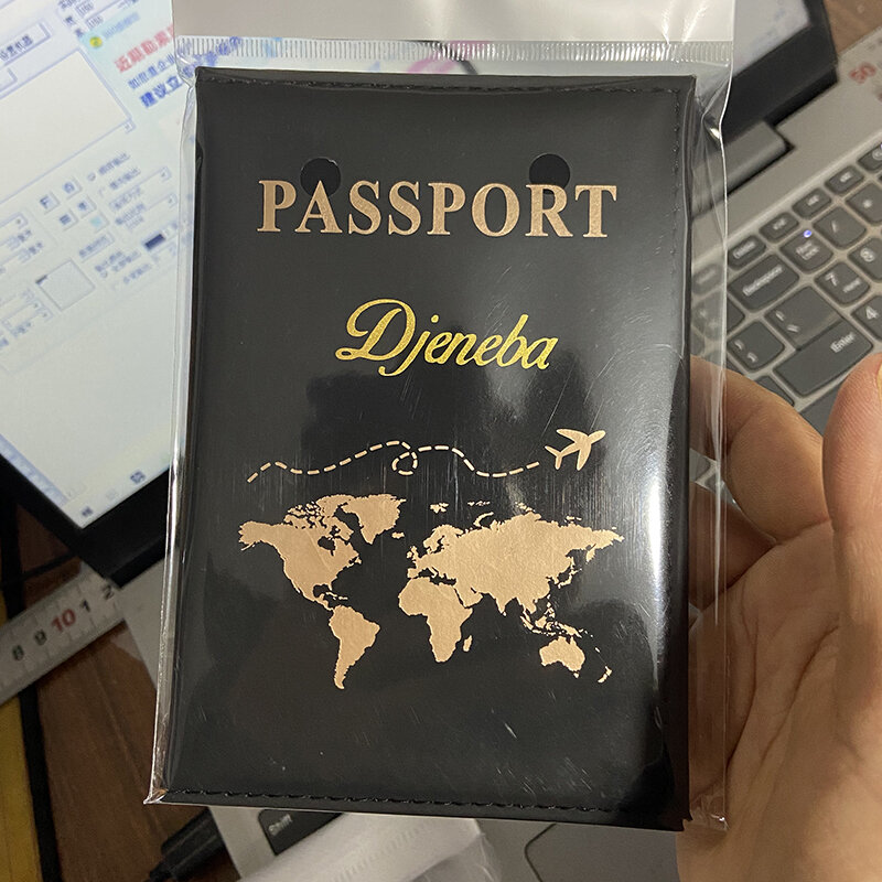 ที่หุ้มแผนที่พาสปอร์ตพร้อมชื่อ dompet Travel ซองใส่หนังสือเดินทางสำหรับใส่พาสปอร์ตตัวอักษรสีทอง