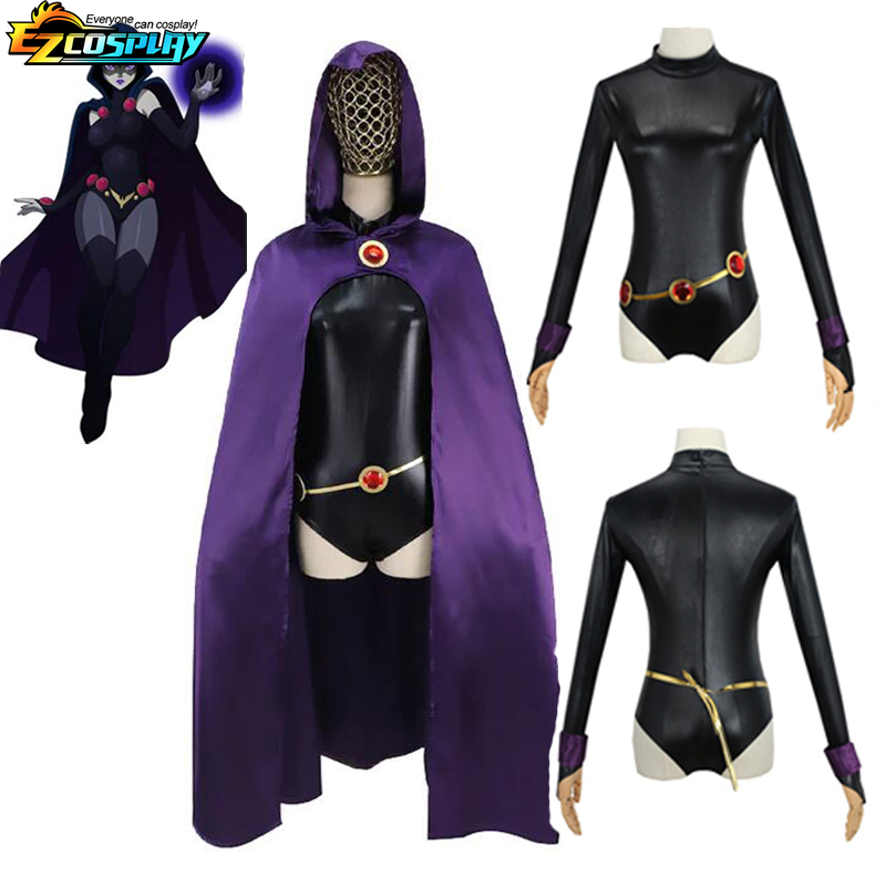 Disfraz de cuervo de titanes para mujer, mono de lujo, traje con capa y cinturón, uniforme de Halloween, XS-3XL