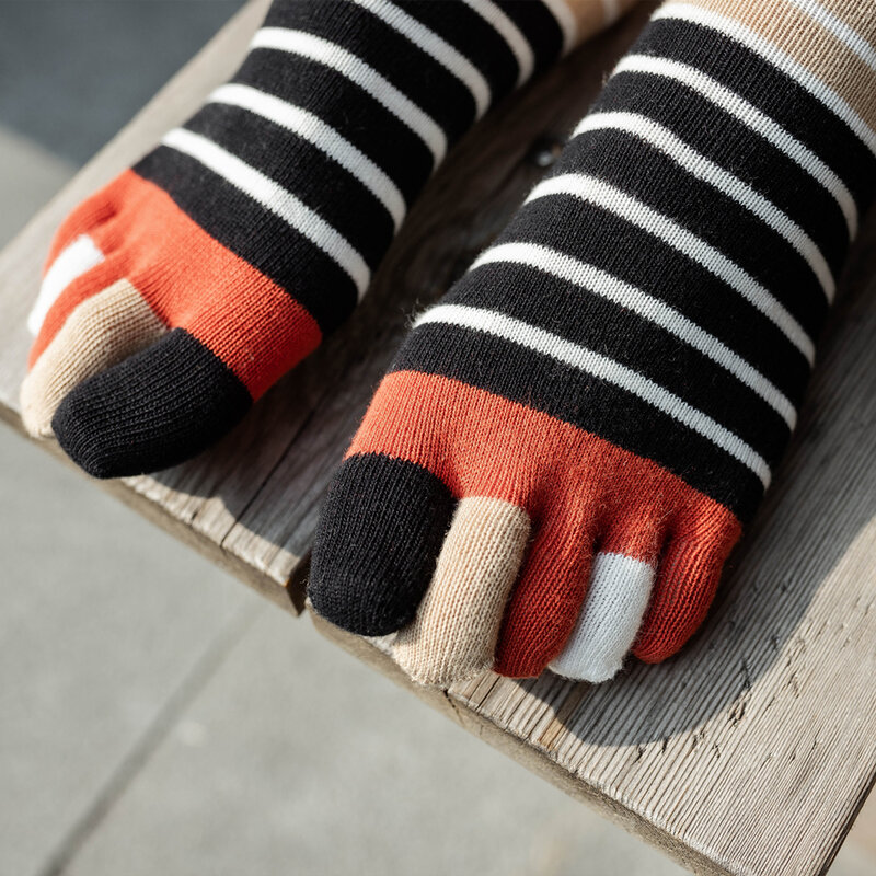 1 Paar Mann Zehen kurze Socken Mode Patchwork Farbe gestreifte atmungsaktive Baumwolle Fünf-Finger-Socken koreanische Harajuku Sports ocken