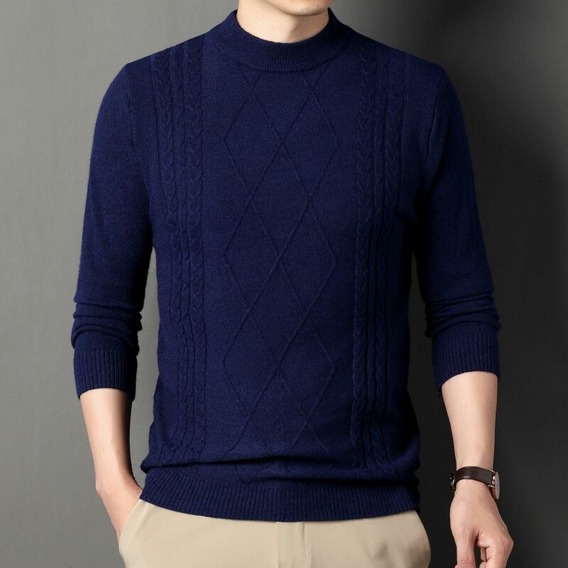 COODRONY 남성용 세미 하이 칼라 스웨터, 유행 니트 하의 셔츠, 가을 겨울 따뜻한 상의, W5615