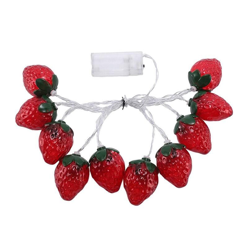 Strawberry String Lights for Children's Room, Fruta, 10 LEDs, Bonito, Decorativo, Férias, Quarto, Casa, Interior, Exterior, 200cm